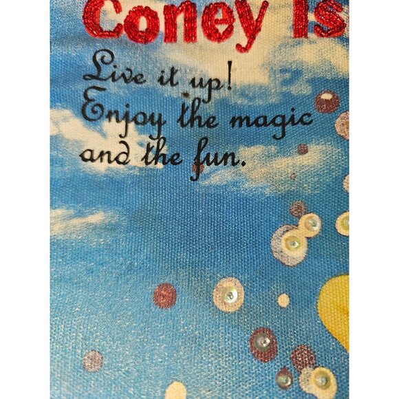 Vintage Coney Island Tote Bag With Retro Print & Sequin Accents EUC - Picture 16 of 16